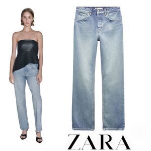 ZARA | Light blue | ZW MID-RISE CROPPED STRAIGHT LEG JEANS